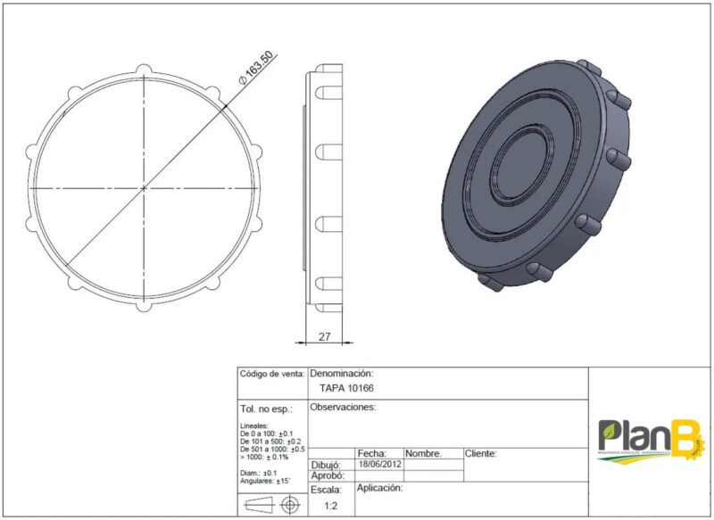TAPA P/TANQUE DEPOSITO INOCULANTE Ø 155 MM